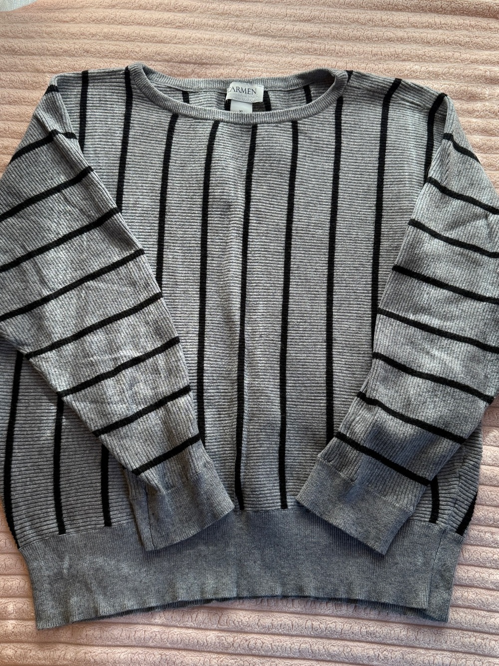 Gray Striped Crewneck Sweater